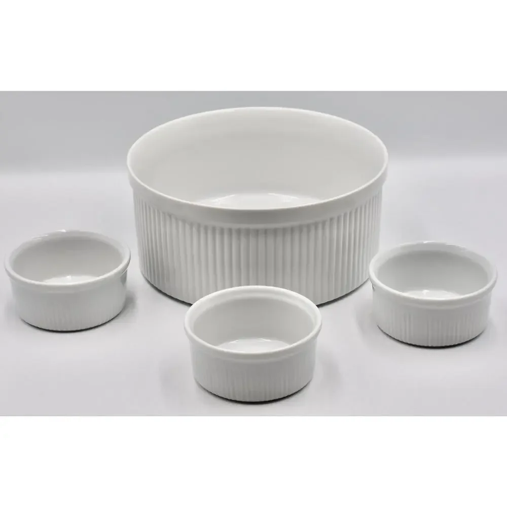 Dansk Bistro 4pc Christianshavn Ribbed Ramekins & Soufflé Casserole Dish
